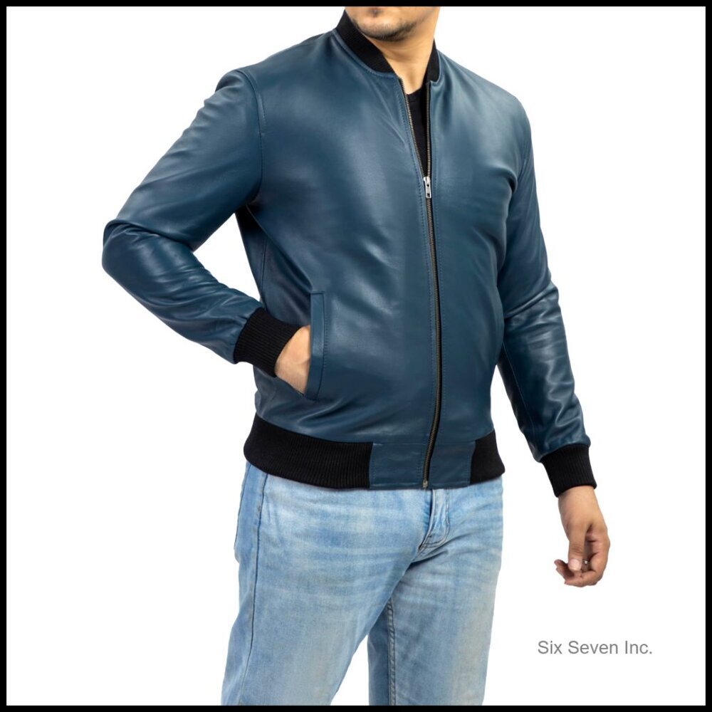 Real Suede Bomber Jacket Classic Varsity Style Leather MA-1 Men's Casual